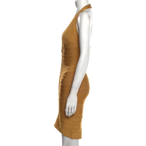 Herve Leger Bodycon Lilou Halter Dress HOI6R627 GOLDEN SUN/S - Picture 14 of 15